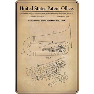 Schild Motiv "Design for a shoulder marching tuba, Blasinstrument" 20 x 30 cm 