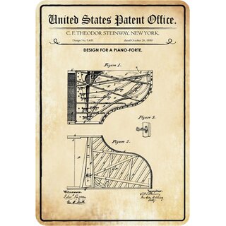 Schild Motiv "Design for a piano-forte, Klavier Flügel Patent" 20 x 30 cm