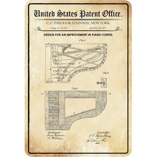 Schild Motiv "Design improvement in piano-fortes, Klavier Flügel Patent" 20 x 30 cm