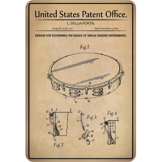 Schild Motiv "Design tightening the heads of instruments, Trommel Patent" 20 x 30 cm