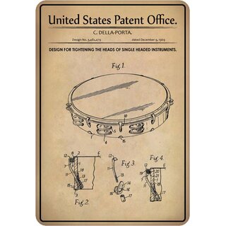 Schild Motiv "Design tightening the heads of instruments, Trommel Patent" 20 x 30 cm 