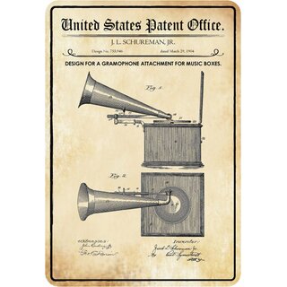 Schild Motiv "Design Gramophone attachment for Music Boxes, Musikbox" 20 x 30 cm