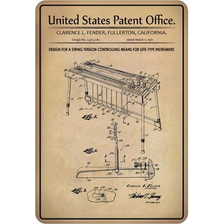 Schild Motiv "Design string tension controlling lute-type instrument, Patent" 20 x 30 cm 