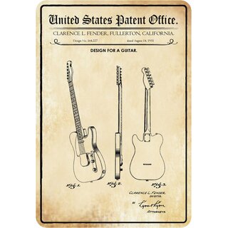 Schild Motiv "Design for a Guitar, E-Gitarre California 1951" 20 x 30 cm 