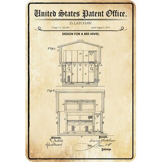 Schild Motiv "Design for a bee hives, Bienenhaus" 20 x 30 cm