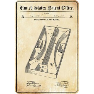 Schild Motiv "Design for a game board, Spielbrett Patent" 20 x 30 cm