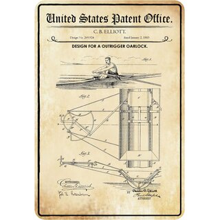 Schild Motiv "Design for a outrigger oarlock, Boot" 20 x 30 cm