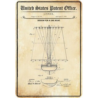 Schild Motiv "Design for a sail boat, Segelboot" 20 x 30 cm 