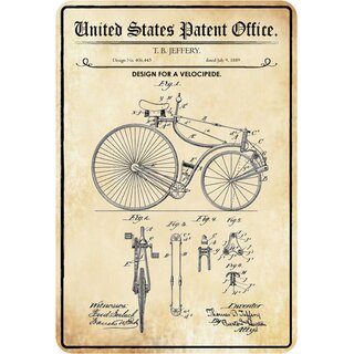 Schild Motiv "Design for a velocipede, Fahrrad" 20 x 30 cm