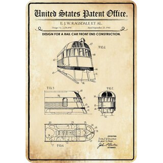 Schild Motiv "Design for a rail car front end construction, Konstruktion Triebwagen" 20 x 30 cm