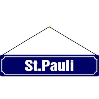 Schild Spruch Hamburg "St. Pauli" 46 x 10 cm Blechschild blau mit Kordel