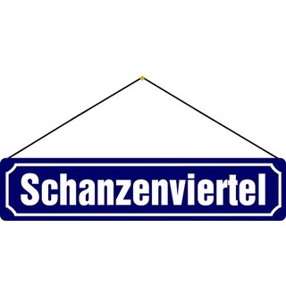 Schild Straße Hamburg Schanzenviertel 46 x 10 cm Blechschild blau mit Kordel
