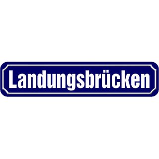 Schild Straße Hamburg "Landungsbrücken" 46 x 10 cm blau