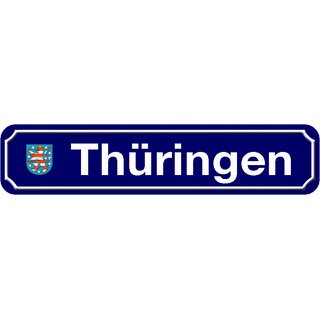 Schild Bundesland "Thüringen" 46 x 10 cm blau mit Wappen