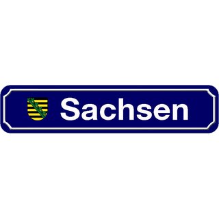 Schild Bundesland "Sachsen" 46 x 10 cm blau mit Wappen