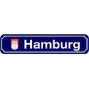 Schild Stadt "Hamburg" 46 x 10 cm blau mit Wappen