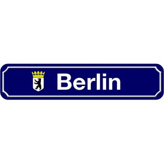 Schild Stadt "Berlin" 46 x 10 cm blau mit Wappen