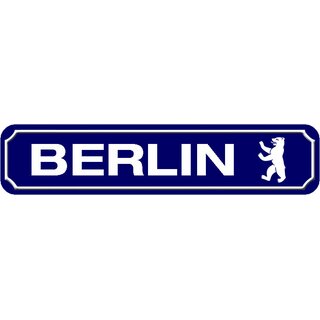 Schild Stadt "Berlin" 46 x 10 cm blau mit Bär