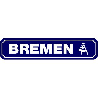 Schild Stadt "Bremen" 46 x 10 cm blau mit Stadtmusikanten