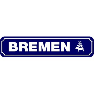 Schild Stadt "Bremen" 46 x 10 cm blau mit Stadtmusikanten