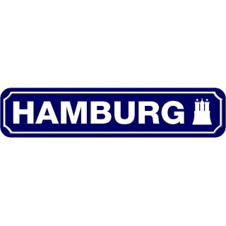 Schild Stadt "Hamburg" 46 x 10 cm blau mit Turm