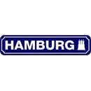 Schild Stadt "Hamburg" 46 x 10 cm blau mit Turm