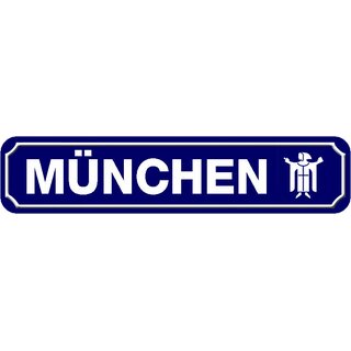 Schild Stadt "München" 46 x 10 cm blau mit Mönch