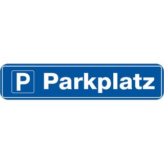 Hinweisschild "Parkplatz" 46 x 10 cm blau