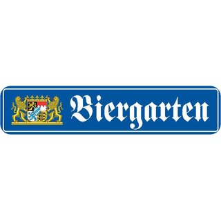 Schild Spruch "Biergarten" 46 x 10 cm blau mit Bayern-Wappen