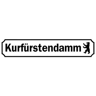 Schild Spruch "Kurfürstendamm" 46 x 10 cm weiß mit Bär
