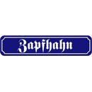 Schild Spruch "Zapfhahn" 46 x 10 cm blau