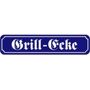 Schild Spruch "Grill-Ecke" 46 x 10 cm blau