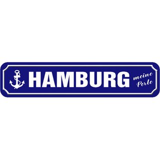 Schild Spruch "Hamburg meine Perle" 46 x 10 cm blau mit Anker