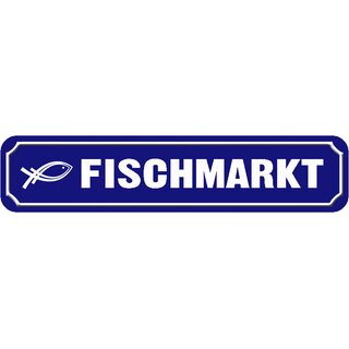 Schild Spruch "Fischmarkt" 46 x 10 cm blau mit Fisch