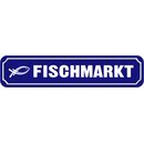 Schild Spruch "Fischmarkt" 46 x 10 cm blau mit...