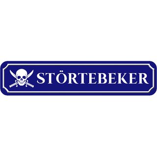 Schild Spruch "Störtebeker" 46 x 10 cm blau mit Totenkopf