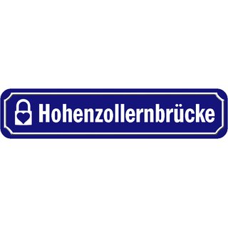 Schild "Hohenzollernbrücke" 46 x 10 cm blau mit Schloss