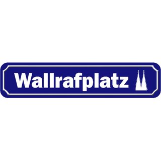 Schild "Wallrafplatz" 46 x 10 cm blau mit Türmen