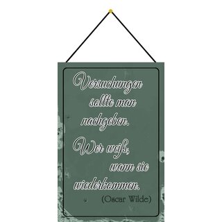 Schild Spruch Versuchungen nachgeben, wer weiß wann sie wiederkommen 20 x 30 cm Blechschild mit Kordel