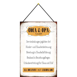 Schild Spruch Oma & Opa GmbH All Inclusive 24/7 lebenslang 20 x 30 cm Blechschild mit Kordel