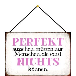 Schild Spruch Perfekt aussehen Menschen die nichts können 20 x 30 cm Blechschild mit Kordel