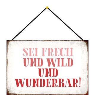 Schild Spruch Sei frech und wild und wunderbar! 20 x 30 cm Blechschild mit Kordel