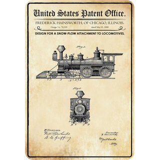 Schild Motiv "Design snow plow attachement to locomotives, Schneepflug" 20 x 30 cm