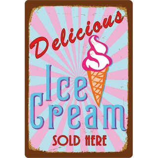 Schild Spruch "Delicious Ice Cream sold here" 20 x 30 cm  Eis Eiscreme