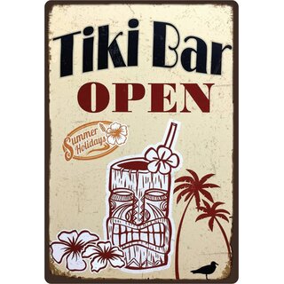 Schild Spruch "Tiki Bar Open" 20 x 30 cm  Barschild
