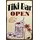 Schild Spruch "Tiki Bar Open" 20 x 30 cm  Barschild