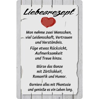 Schild Spruch "Liebesrezept" 20 x 30 cm 