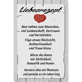 Schild Spruch "Liebesrezept" 20 x 30 cm