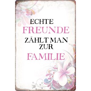 Schild Spruch "Echte Freunde zählt man zur Familie" 20 x 30 cm 