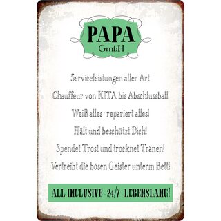 Schild Spruch "Papa GmbH All Inclusive 24/7 lebenslang" 20 x 30 cm